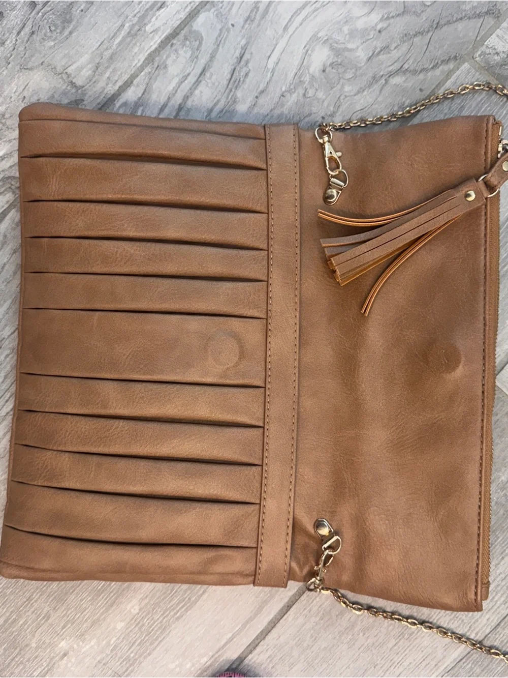 Urban Expressions Tan Foldover Clutch with Tassel crossbody
